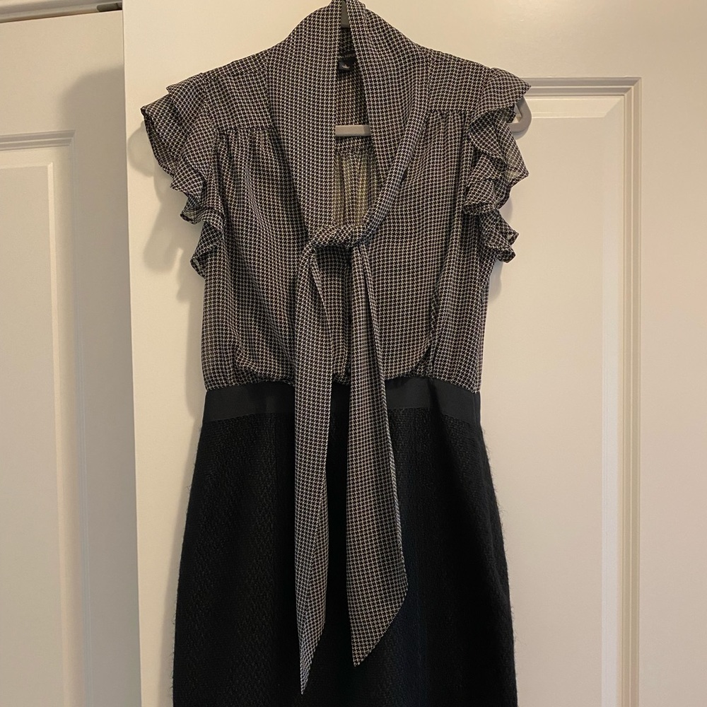 Banana Republic Black and White Tie-Neck Houndstooth Dress